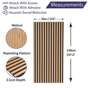 Wall Panel Wood Slat Oak Decorative Wooden Panelling 3D Slatted Acoustic Sound Absorbing Ceiling or Wall Slats 120 x 60 cm