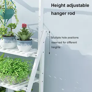 3 Tier  White Foldable Wooden Hanging Plant Stand Shelves Flower Pot Display Shelf Adjustable Height 144CM