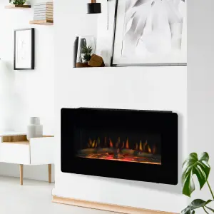 HOMCOM Electric Fireplace Heater Wall-Mount W/ Flame Effect Remote Control Timer