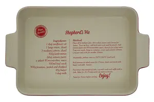 Interiors by Premier 3.2 Litre Red Stoneware Oven Dish with Pie Recipe, Baking Dish with Handles