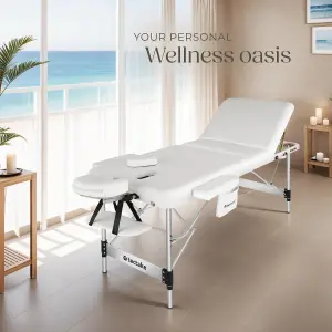 Massage Table Phuket - 3 zones, 70 cm wide, aluminium frame, carry bag & masks - white