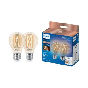 Philips WiZ E27 60W LED Cool white & warm white A60 Non-dimmable Light bulb Pack of 2