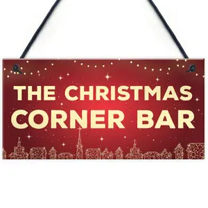 Red Ocean Christmas Corner Bar Novelty Bar Sign For Home Gin Wine Cocktail Gift Hanging Plaque