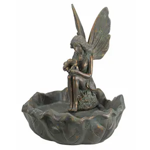 Solar Powered Fairy Leaf Fountain - Bronze Effect Resin Decorative Outdoor Garden Cascading Water Feature - H43 x 33cm Diameter