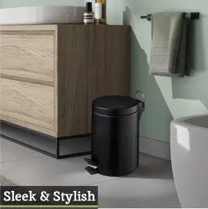 Interiors By Premier Compact 3Ltr Matte Black Pedal Bin, Stylish Design Composite Bin For Kitchen, Convenient Bin With Handle