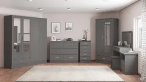 Nevada 4 Door 2 Drawer Mirrored Wardrobe in 3D Effect Grey Finish