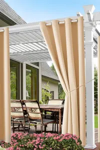 Weatherproof Wind Resistant Curtains,Thermal Eyelet Sun Protection,Full Blackout Gazebo Curtains ,132 x 274cm Off White,1 Panel