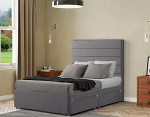 George Divan Bed 2 Drawers Floor Standing Headboard Linen Grey