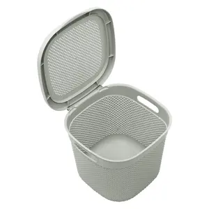 JVL Droplette Design Plastic Storage Basket, One Size, Lidded, Grey