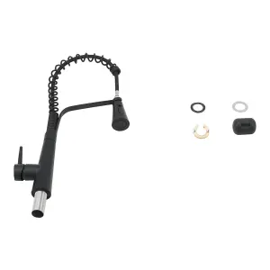 Pre-rinse Pull Down Black Kitchen Faucet 304 Stainless Steel and Brass