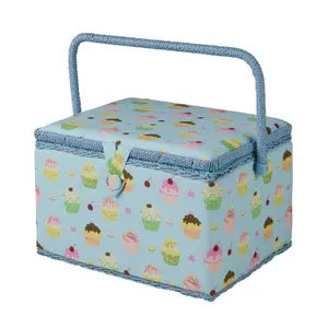 Blue Cupcakes Large Sewing Basket - HobbyGift MRL/18