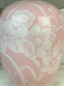 Pink Floral Ceramic Table Lamp with Pleated Shade