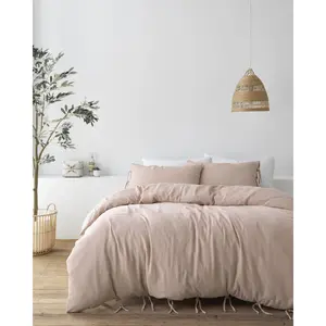 Afra Cotton Muslin 100% Cotton Duvet Cover Set with Pillowcases Blush Pink / Single