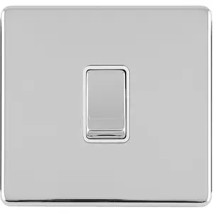 1 Gang 20A Single Light Switch SCREWLESS POLISHED CHROME 2 Way Slim Rocker Plate