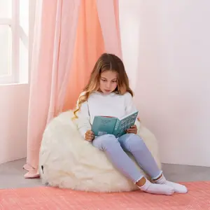 Icon Kids Faux Fur Fluffy Bean Bag Chair Natural