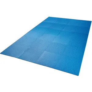 Gym Mats - 24 interlocking sections with 48 edge pieces, 61 x 61 cm each - blue