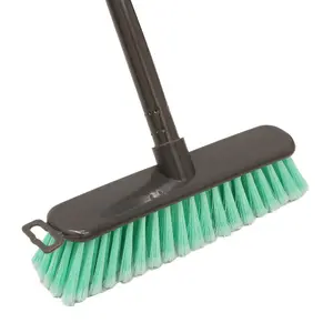 JVL Lightweight Indoor Angled Soft Bristle Sweeping Brush Broom,  Teal