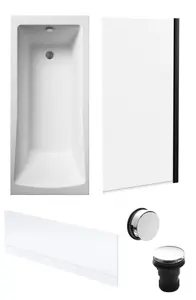 Square Single Ended Bath, Black Screen, Front Panel and Chrome Waste -1700x700mm