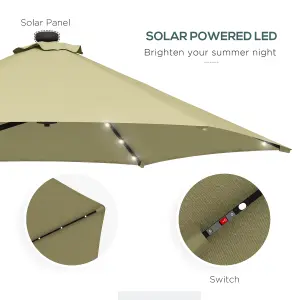 Outsunny 3(m) Cantilever Garden Parasol Umbrella W/ Solar LED and Cover, Beige