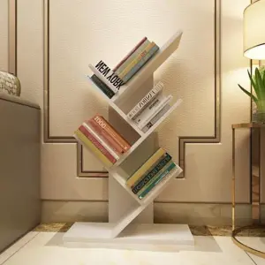 5 Tier White Standing Bookshelves Tree Design Desktop Bookcase Display Rack 31x 60cm