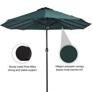 Outsunny 4.6M Garden Patio Umbrella Canopy Parasol Sun Shade w/o Base Green