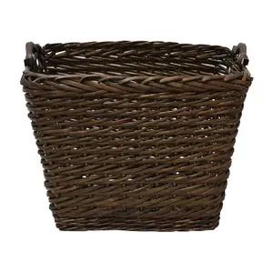 JVL Vertical Weave Rectangle Log Basket with Wooden Handles, Medium, Brown