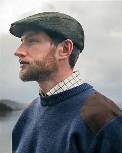 Hoggs Of Fife Herringbone Waterproof Tweed Flat Cap, Green / Small/Medium