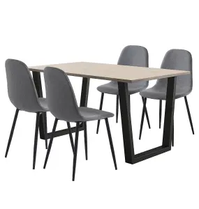 Hallowood Furniture Dudley 1.5m Dining Table Set with 4 Dark Grey Fabric Chairs