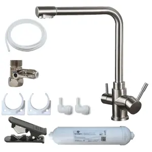 Hommix Sasani Brushed 304 Stainless Steel 3-Way Tap & Advanced Single Filter Under-sink Drinking Water Filter Filter & Filter Kit