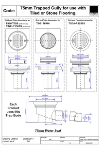 McAlpine TSG1-T150SS 75mm Water Seal Gully with Horizontal Outlet for Tiled or Stone Floors