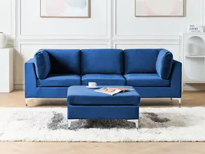 3 Seater Modular Velvet Sofa with Ottoman Blue EVJA