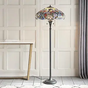 Luminosa 2 Light Floor Lamp Dark Bronze, Tiffany Glass, E27