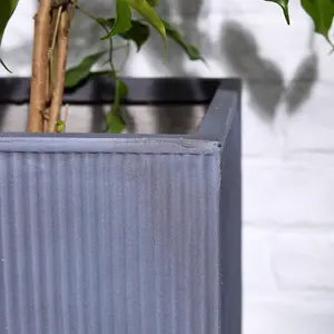 Small Slate Grey Ribbed Finish Fibre Clay Indoor Outdoor Garden Plant Pots Houseplant Flower Planter