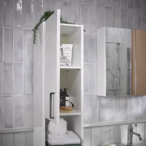 Veleka Gloss White Single Freestanding Bathroom Cabinet (H)180cm (W)27.5cm