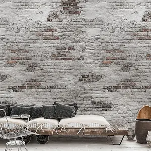 Grandeco Distressed Rustic Real Brick 3 Lane Repeatable Wallpaper Mural 159 x 280cm,  Grey and Red