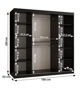 Sophisticated Marsylia Sliding Door Wardrobe W1800mm H2000mm D620mm - Black & Dark Walnut, Ample Storage, Modern Design