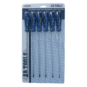 Extra Long Torx Star Screwdriver Set T10 - T30 Screwdrivers Length 250mm 6pc