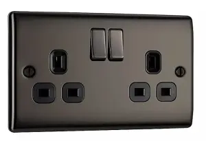 BG Nexus NBN22B 13A Switched Double Plug Socket 2 Gang Decorative Metal Power Outlet with Black Nickel Finish - Pack of 5