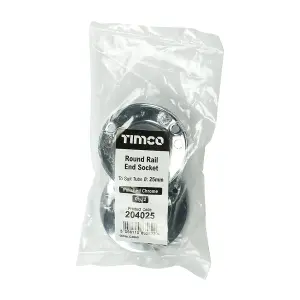 Timco - End Socket - For Round Tube - Polished Chrome (Size 25mm - 2 Pieces)