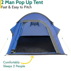 2 Man Pop Up Tent Lightweight Portable Camping Festival Shelter Single Skin Trail - Blue