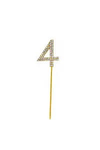 Gold 4 Sparkley Diamond Cake Topper Number 4 for Birthday Anniversary