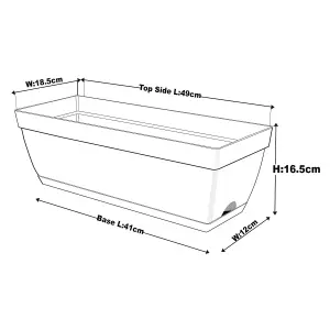 Trough Planter Pot White Plastic Balcony Window Garden Flower Plant Pot Box 49cm