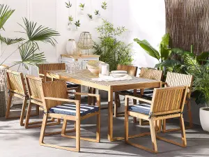 Set of 8 Garden Chairs with Cushions SASSARI Acacia Wood Navy Blue