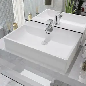 Belfry Bathroom Rochell 605mm L x 425mm W White Ceramic Rectangular Sink with Overflow