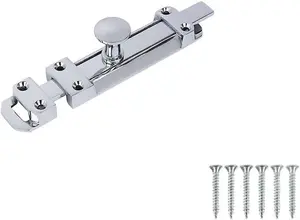 Door Bolts 8 Inch Chrome Flat Bolt Surface Door Latches Tower Bolt Sliding Lock Flat Slide Safety Door Barrel Bolt with Screws