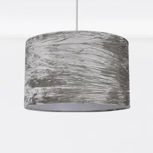 First Choice Lighting Set Of 2 Grey Crushed Velvet Easy Fit Light Shades