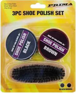 3pc Black And Brown Shoe Polish Set Brush Shine Polishing Boots Sneakers Bristle