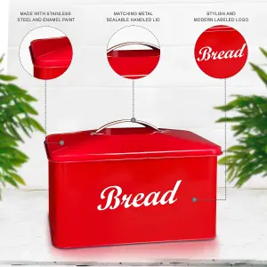 Vintage Style Bread Bin Large Stainless Steel Food Storage Retro Kitchen, Red