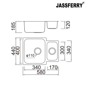 JASSFERRY Undermount Stainless Steel Kitchen Sink 1.5 One Half Bowl