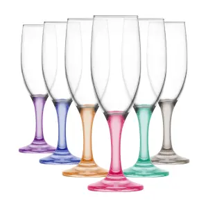 LAV 190ml Misket Glass Champagne Flutes - Coloured Stem - Pack of 6